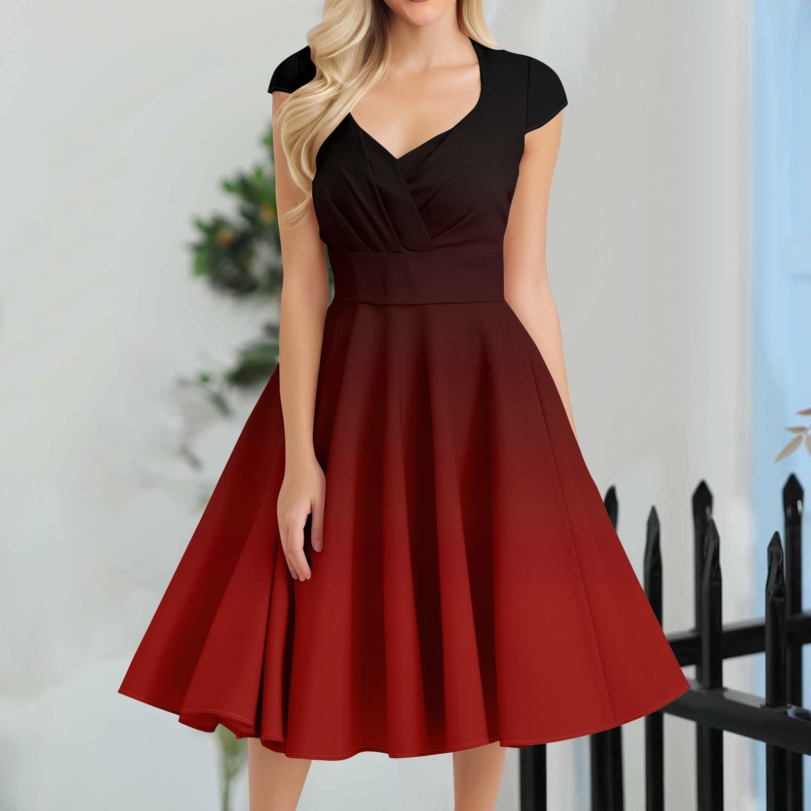 Women s Casual Fashion V-Neck Sleeveless Printed Mid-Length Dress L