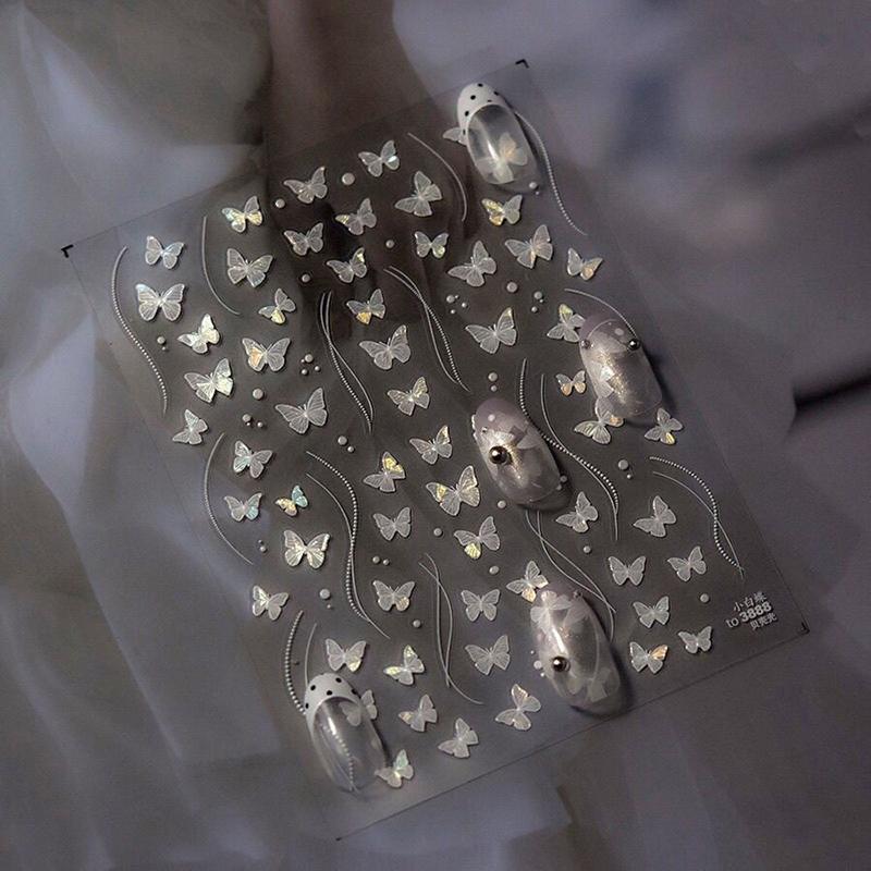 Shell Light White Butterfly Nail Stickers Glitter Adhesive Sticker Nail Art Decoration Cute Butterfly Nail Art Sticker Diy Salon