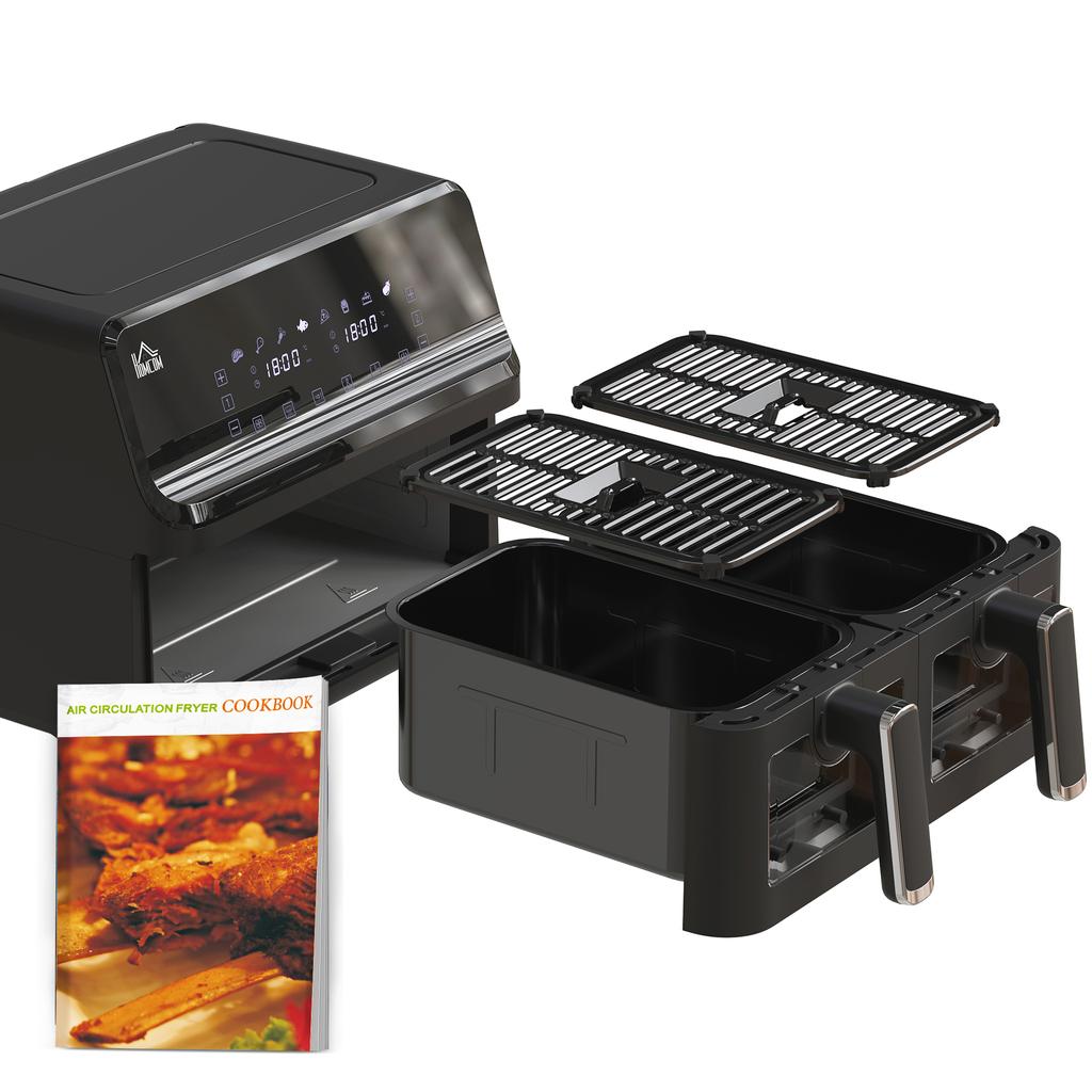 8L Dual Basket Air Fryer, 8-in-1 Air Fryer Oven with Digital Display, Visible, Timer, Preheat for Oil Free Low Fat Cooking, 2500W, Sync Finish, Sliver