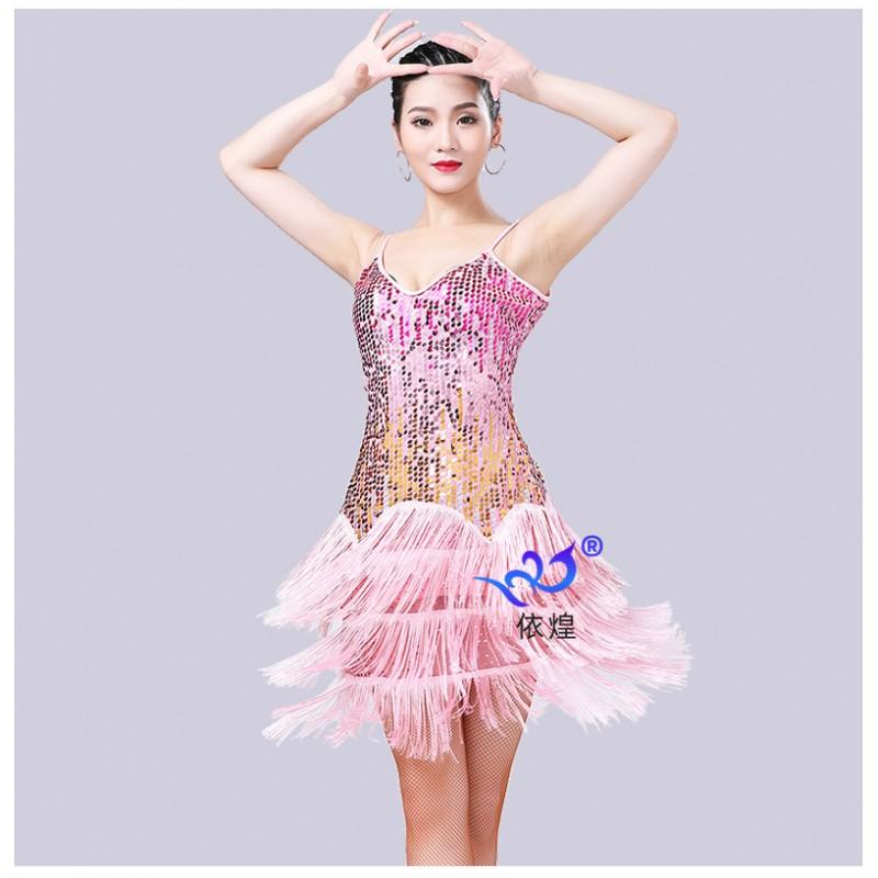Latin Dance Dress Sequined Fringe Stage Performance Costume Women