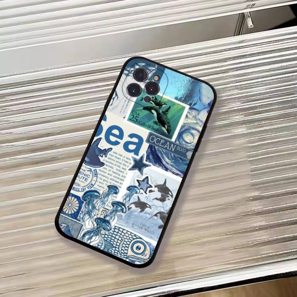 C-Cool Blue O-Ocean Retro Phone Case Silicone Soft For IPhone 17 16 15 14 13 12 11 X XR Plus Pro Max Plus