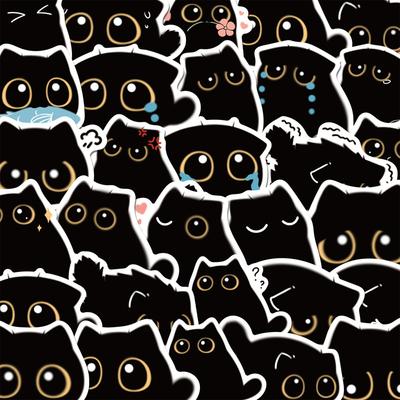 80 Stück Schwarze Süße Katzen Aufkleber Kawaii Schwarz-Weiß Aufkleber Pack für Wasserflaschen Wasserdichte Ästhetische Vinyl Aufkleber
