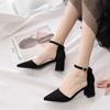 Baotou sandals fairy style 2025 spring new professional pointed high heels one word with thick heel medium heel single shoes