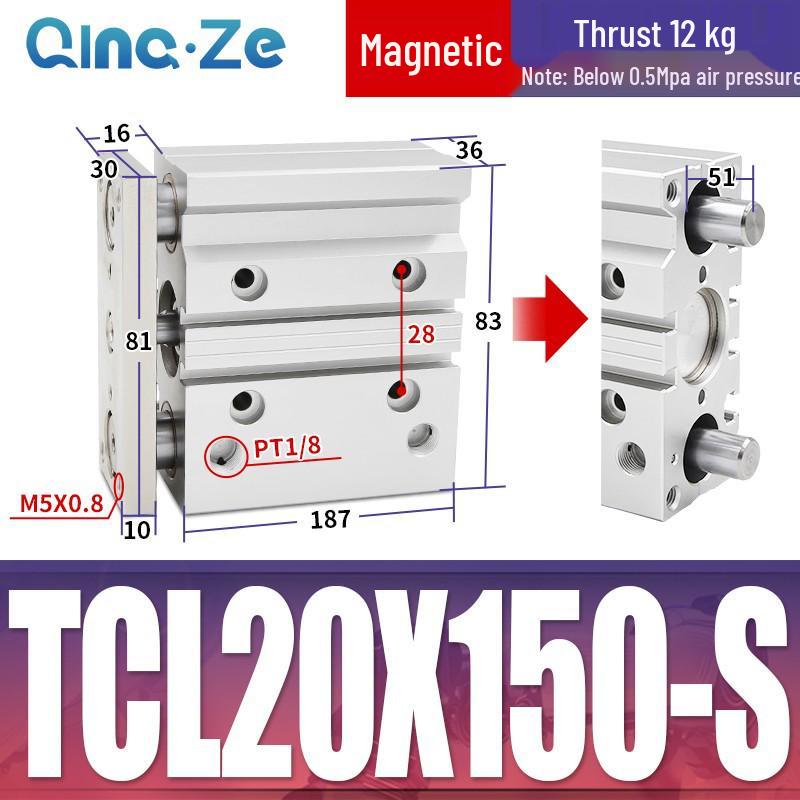 Kompaktowy pneumatyczny wielotłoczkowy cylinder trójosiowy TCL (12/16/20/10-100S)