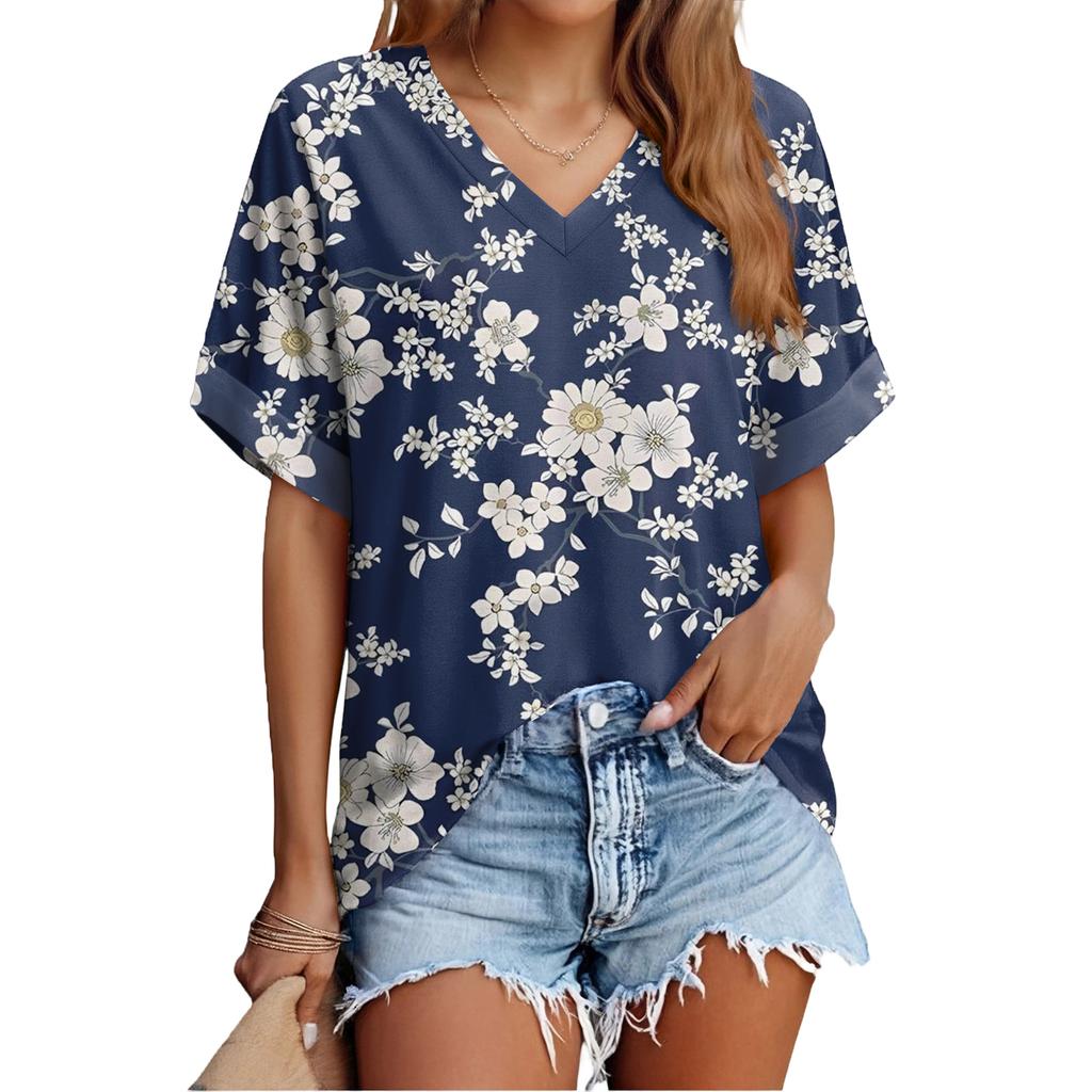 Modisches lässiges vielseitiges Damen-Sommer-Kurzarm-Oberteil mit Blumenprint, schmal geschnitten