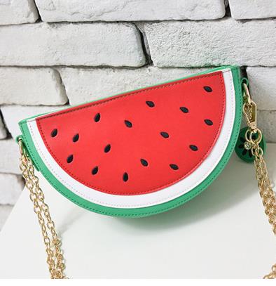 

2022 Summer New Female Bag PU Leather Women Bag Cute Fruit Packet Chain Shoulder Messenger Bag Orange Watermelon Strawberry Bag