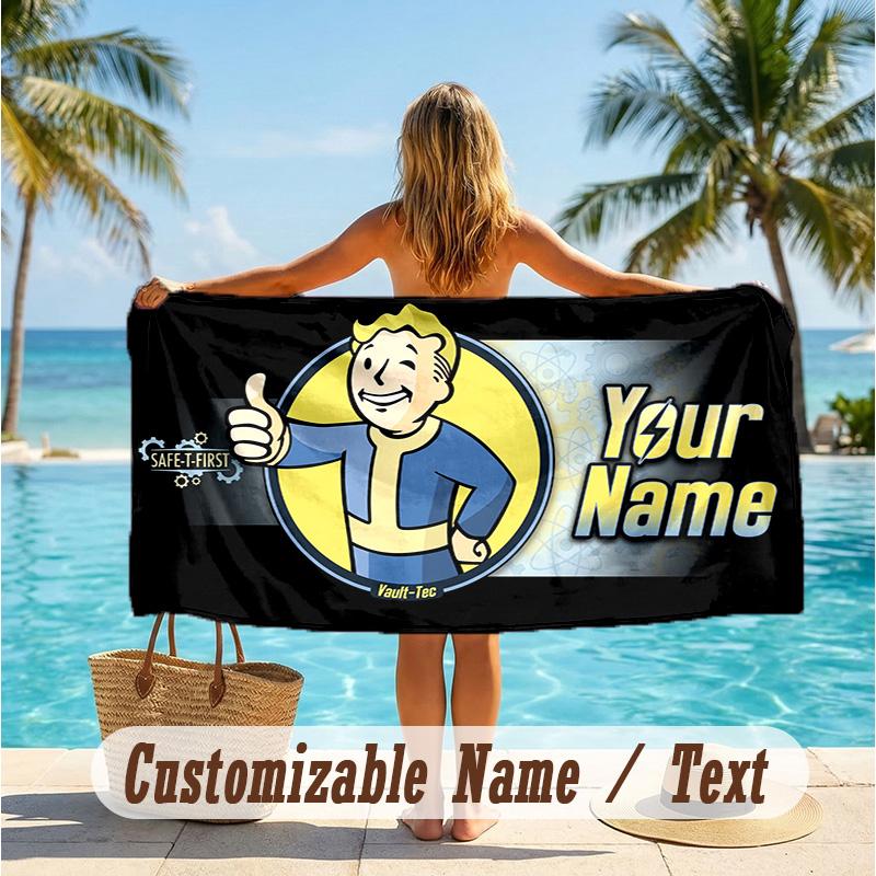 Custom Text Beach Towel, Soft Absorbent Swimming Multi-use TowelFallout Vault Boy