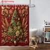 1pc red Christmas tree print waterproof shower curtain partition privacy hanging curtain, with 12 hooks, easy to install