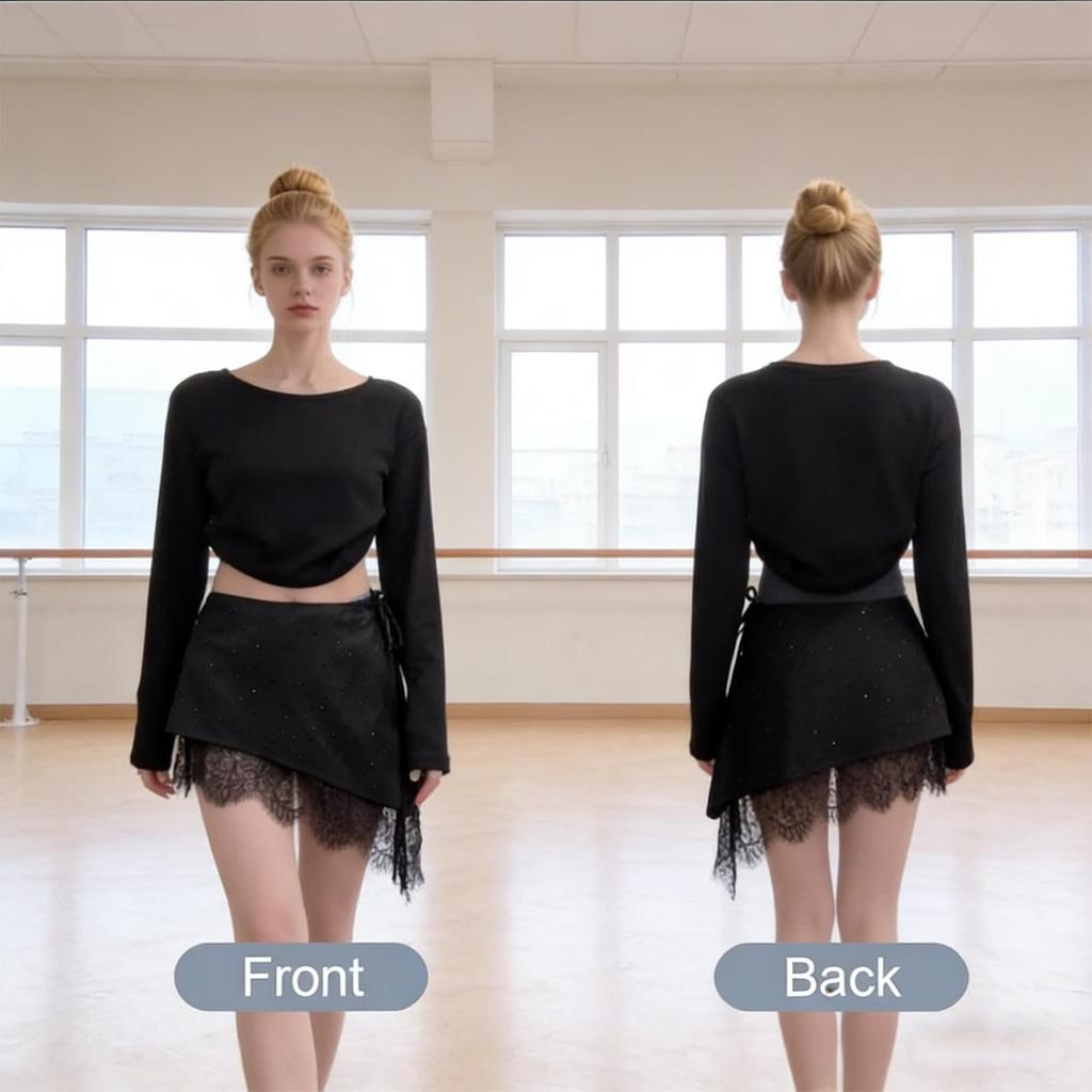 Rhinestone Lace Hem Skirt Extender, Irregular Wrap Waist Apron for Jeans