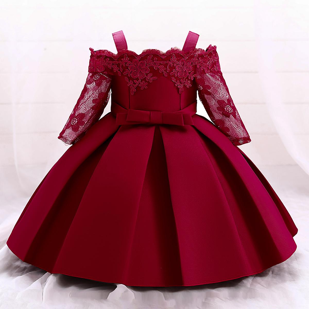 

Платье на день рождения для маленьких девочек 1-2 лет, платье с бантом для крещения новорожденных, красные рождественские кружевные платья для свадебной вечеринки, детская одежда 100CM