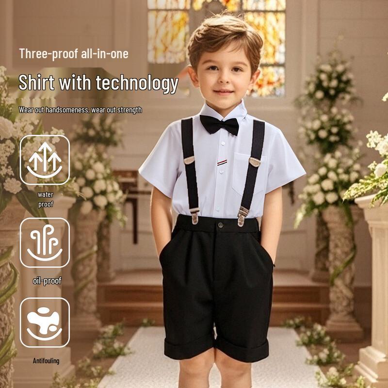 ASK JUNIOR Boys  Performance Short Sleeve Shirt with Bow Tie L