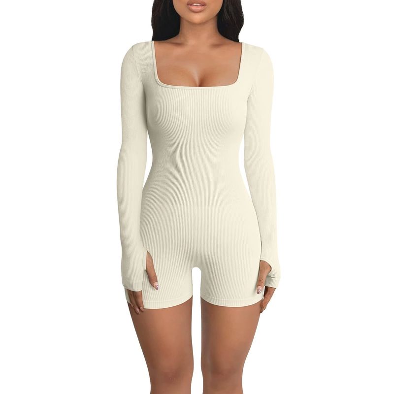 

Сексуальный комбинезон с U-образным вырезом и длинными рукавами Сексуальный однотонный комбинезон с U-образным вырезом и длинными рукавами APRICOT M(M)