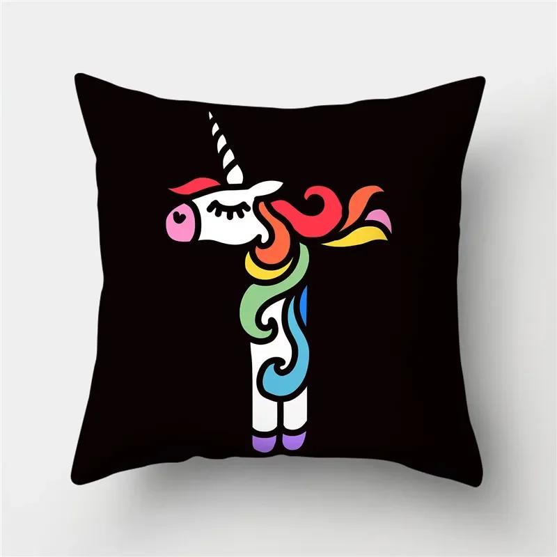 Letters Eenhoorn Kussenhoes Polyester Print Kussensloop Bank Decor Kussen Thuis