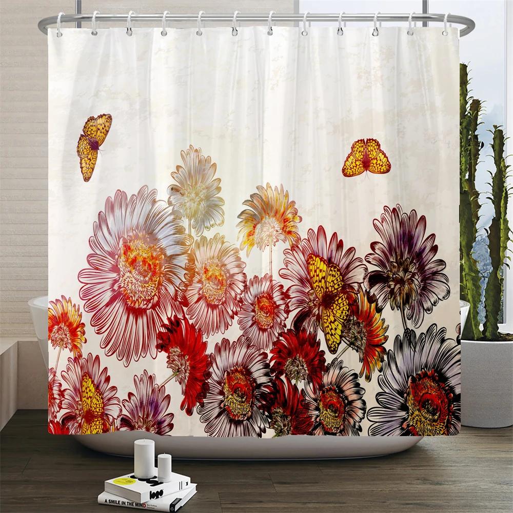 Beautiful Flowers Printed Shower Curtain Waterproof Polyester Curtain With Hook Decoration Bathroom Curtain 3D Shower Curtains
