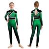 Girls Dance Gymnastics Jumpsuit Color Block Gradient Mock Neck Long Sleeve Keyhole Back Shiny Rhinestones Bodysuit