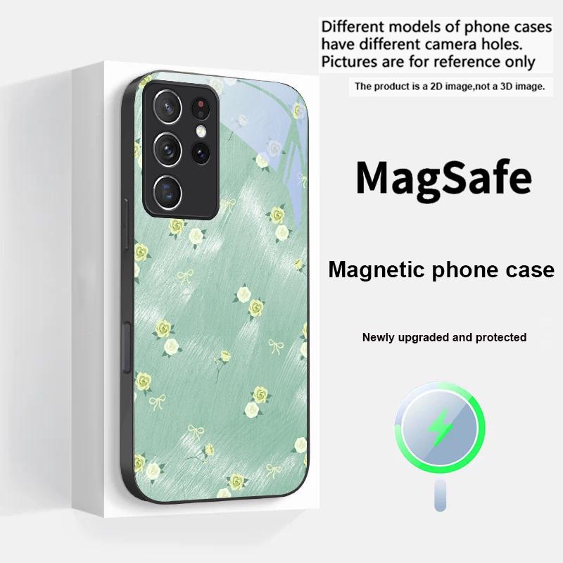 Gradient Yellow Rose For Samsung S25 S25 Edge S25Ultra S8 9 10 20 S21 Pro 22 Plus S23 FE S24 Ultra Magsafe Glass Phone Case