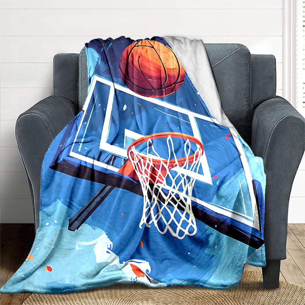 1pc Basketball Hoop Blanket, Lightweight Flannel Throw Blanket for Sofa, Bed, Travel, Camping, Living Room, Office, Couch028