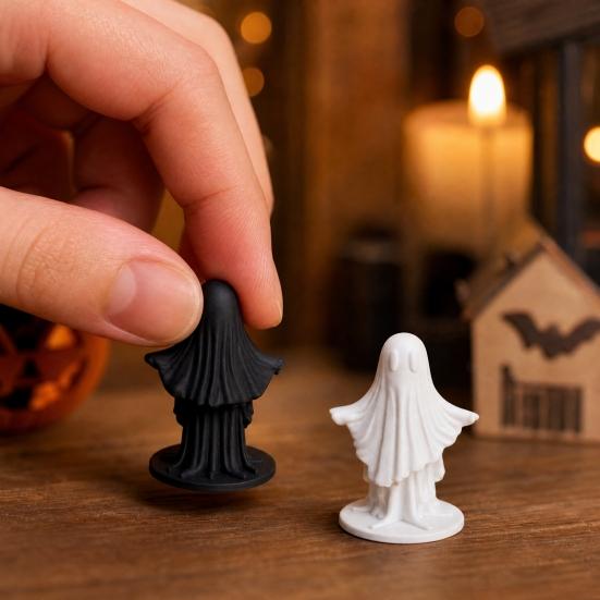 Umbra Studio 3D Printed Cute Ghost Figurine, Minimalist Home Decor, Matte Black & White Dual Colors, Stable Base for Living Room Entryway Halloween
