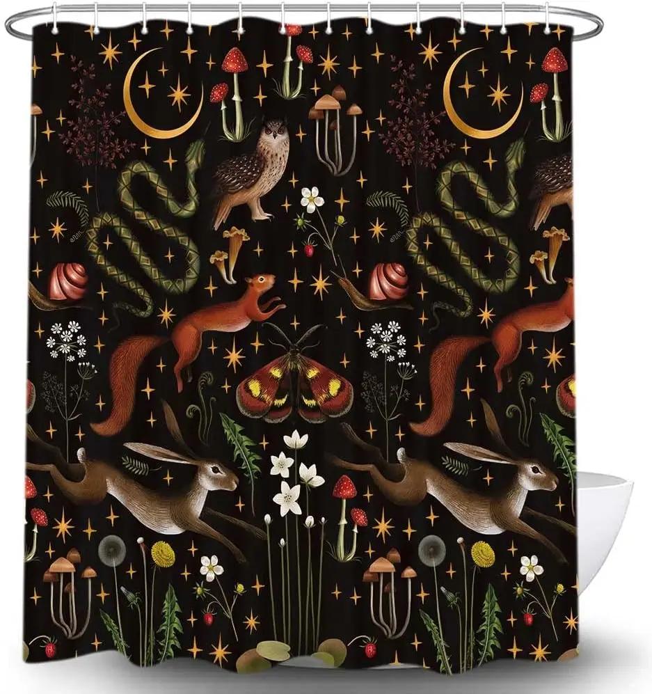 Fairy Village Forest Shower Curtain, Home Bathroom Decoration Woodland Wildlife Pattern Shower Curtain With Hook