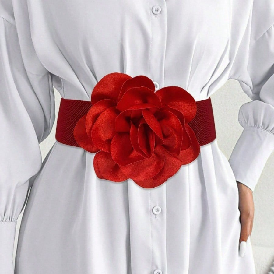 Fashion Flower Wide Waist Seal Belt Ladies Versatile Dress Decorative Dance Show Belt Belt