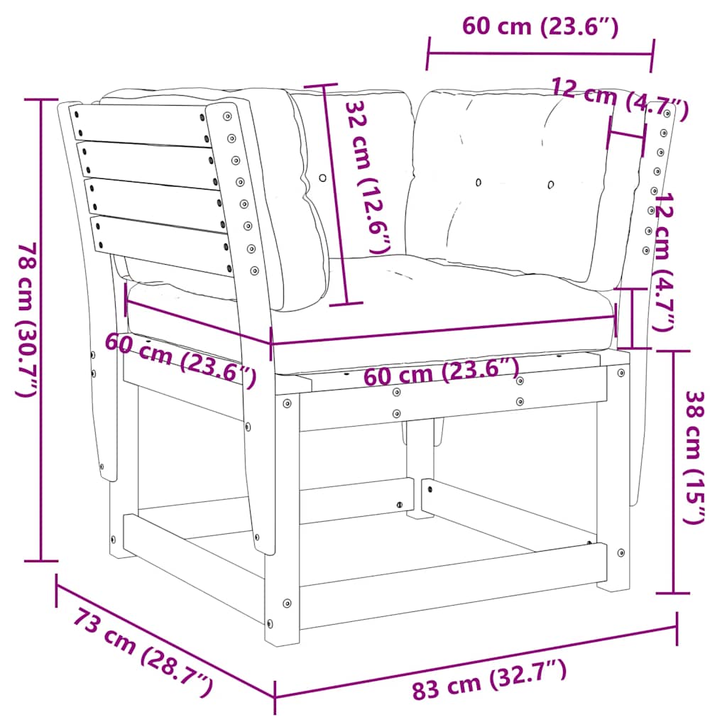 Garden Sofa with Armrests and Cushions Solid Douglas Fir Wood