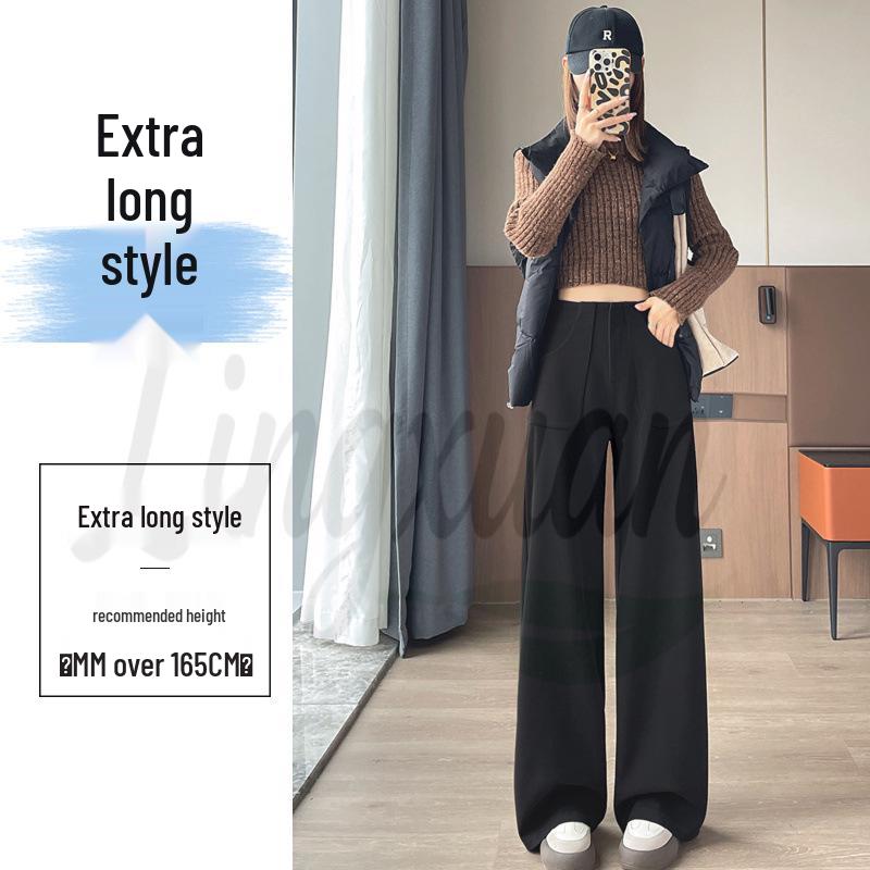 2026 Autumn/Winter Women's High-Waist Woolen Wide-Leg Floor-Length Pants