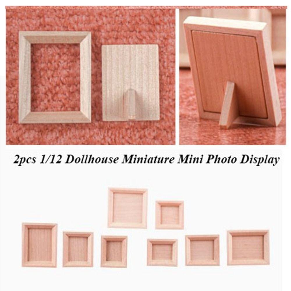 2pcs 1/12 Dollhouse Miniature  Photo Frame DIY Accessories Photo Display New Wood Photo Frame