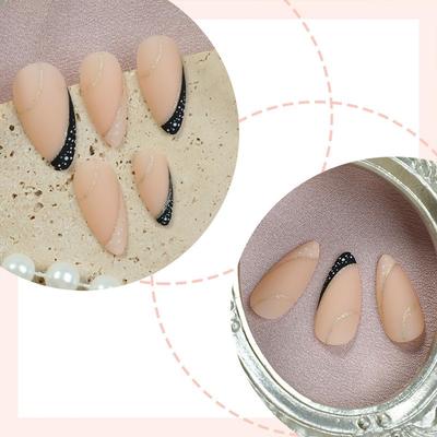 French Tip Almond Shaped Matte Acrylic Nails 24Pcs