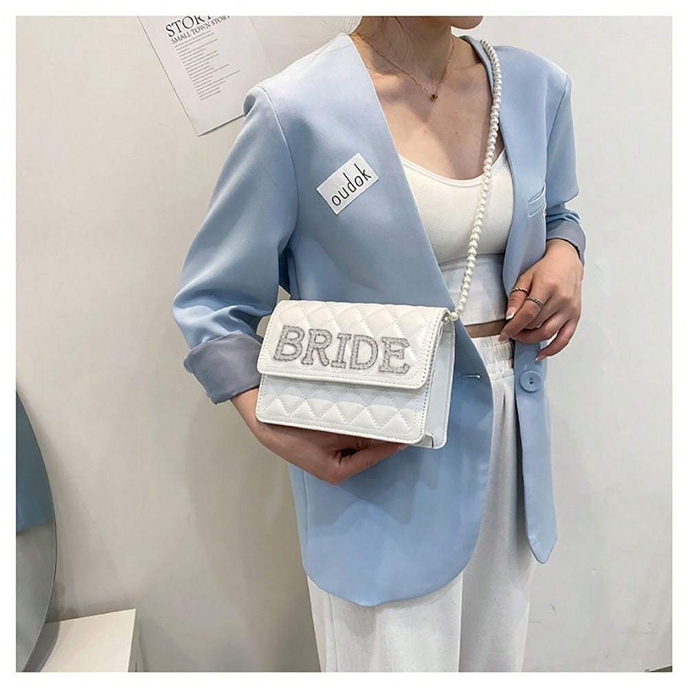 Faux Pearl Bride Clutch Bag Bridal Shower Wedding Engagement Honeymoon Trip Bachelorette Hen Party Decoration Wifey Mrs Gift Present, Christmas