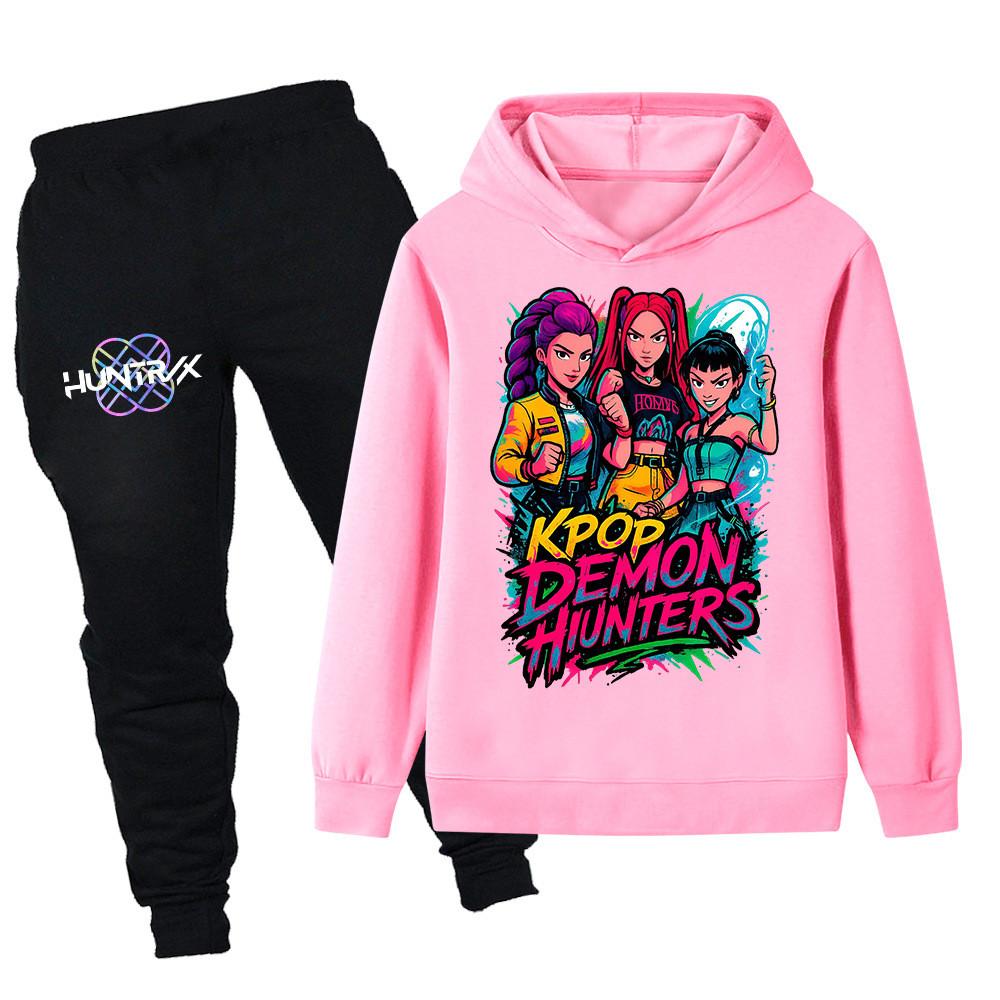 PB1213 Kinder Jungen Mädchen Kpop Mira Zoey Rumi Print Langarm Kapuzenpullover Hose Hosen Kleidersets