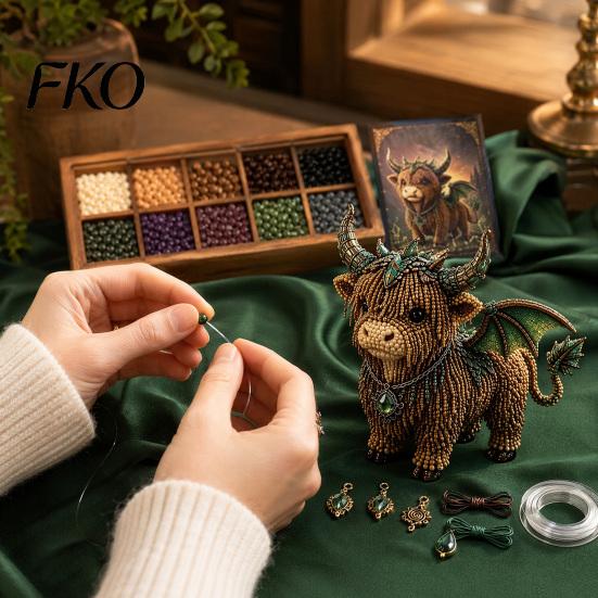 Erwachsene Perlen Bastelset Schottisches Hochlandrind Set, Mythisches DIY Tiny für 3D Perlen Tier, Kunstprojekt Jugendliche Handgemacht