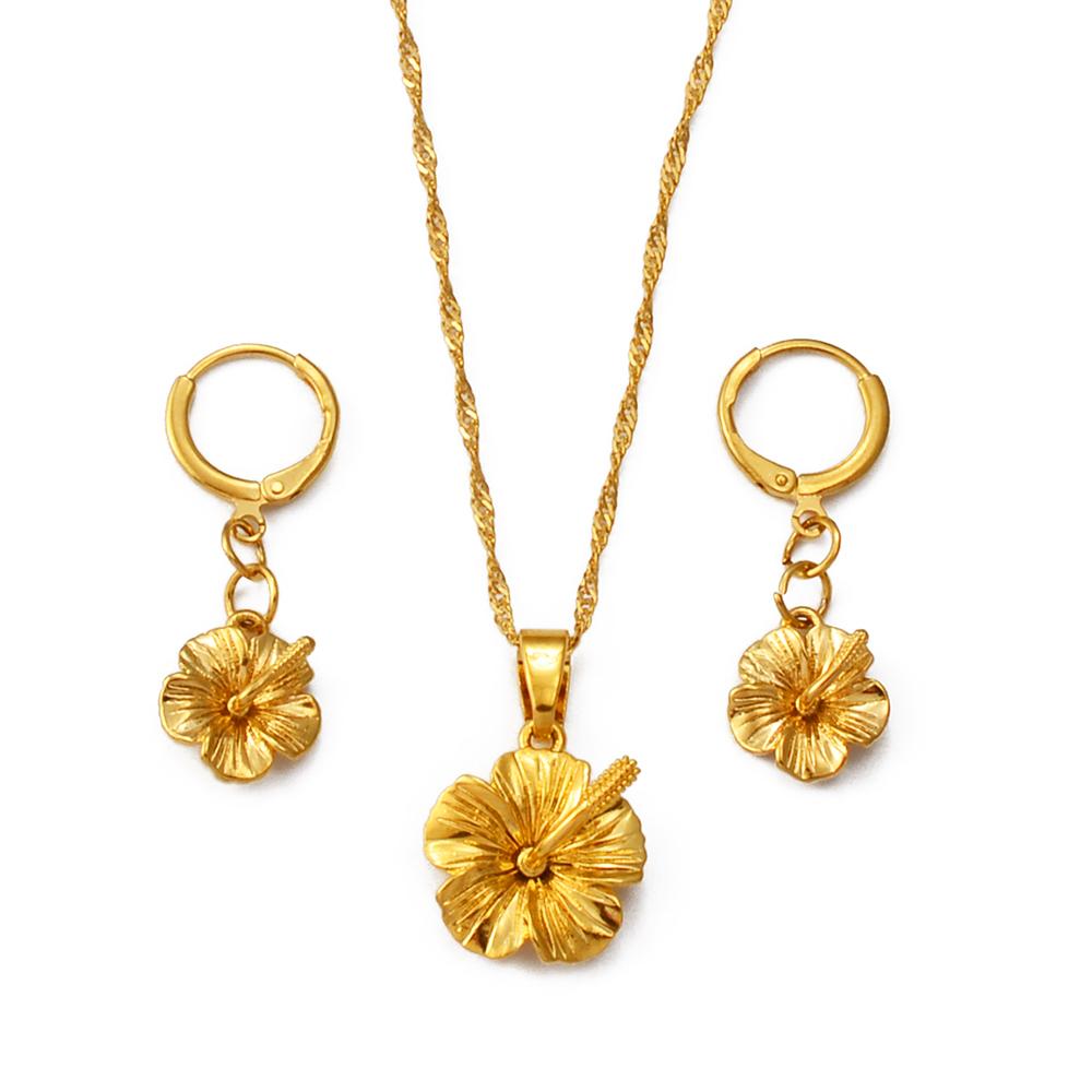 Small Size Hawaii Flower Pendant Necklaces Earrings Jewelry Sets Micronesia Marshall Pohnpei Guam Jewellery #330006