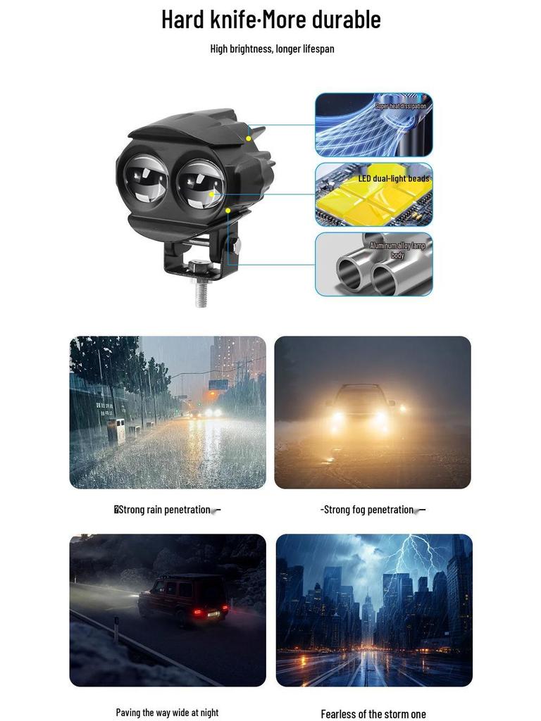 Dual Color 80V LED Headlight for Motorcycles: Super Bright High/Low Beam In White/Yellow