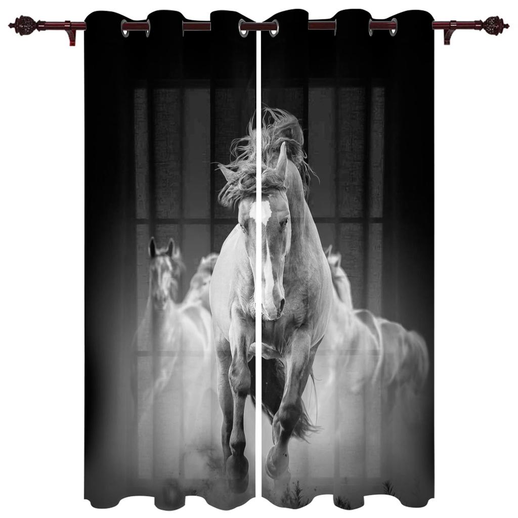 Farm Animal Horse Black And White New Simple Curtains Home Decoration Curtains Modern Home Supplies