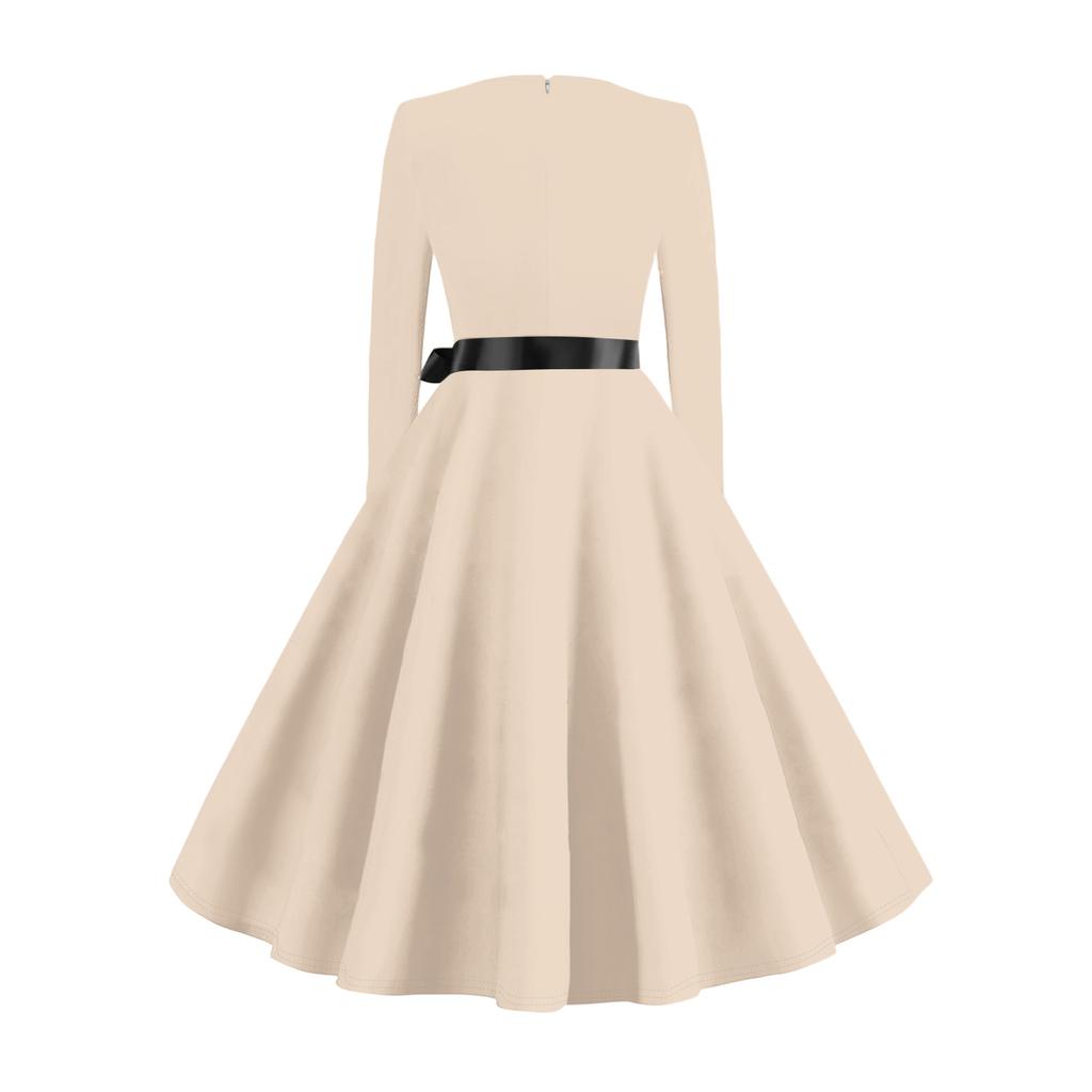 Damen Casual Mode Langarm Vintage Lange Kleider