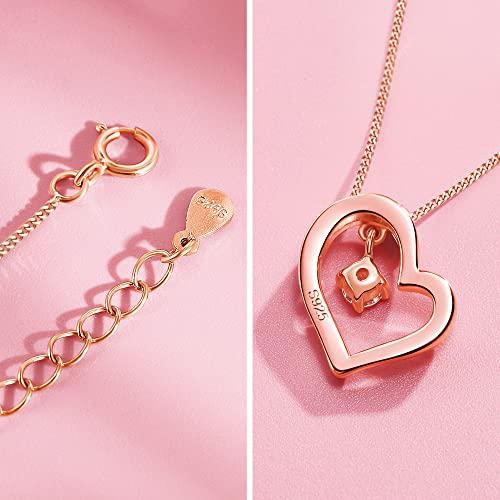 [Free Bird] Women's Heart Necklace, Premium Quality 5A Cubic Zirconia, Pink Gold Pendant, Sterling Silver 925, Perfect for Birthdays, Valentine's Day,