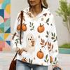 Women Plus Size White Halloween Ghost Pumpkin Printed Hoodie Long Sleeve Drawstring Hood Kangaroo Pocket Pullover