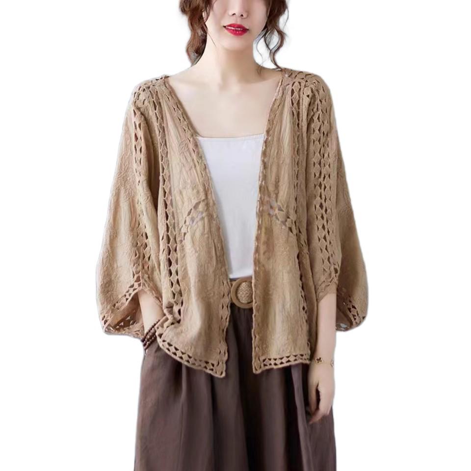 Korean Style Batwing Sleeve Cotton-Linen Cardigan for Women