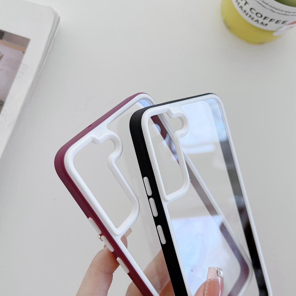 Solid Silicone Frame +Clear Acrylic Cover Case For Samsung Galaxy S22 Ultra S22 +A13 A53 A73 Shockproof Transparent Coque