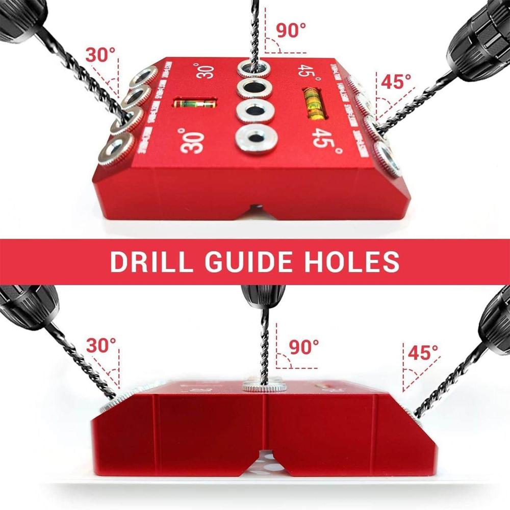 Red 30/45/90 Degree Hole Puncher Pocket Hole Jig with Horizontal Bubble Level Suitable for Punching Holes in Corners/Round Rods