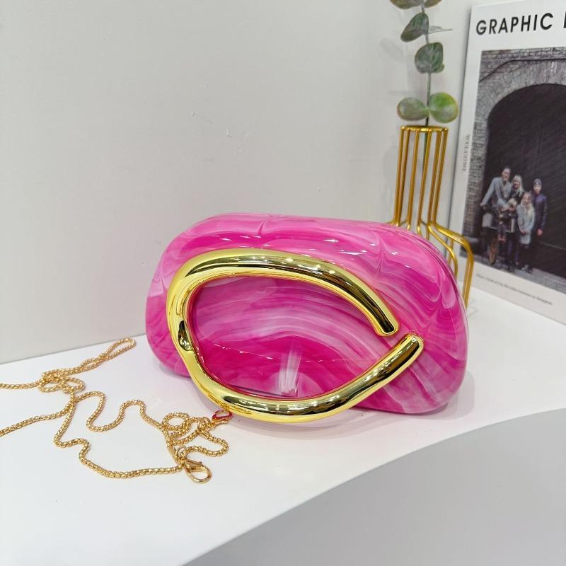 Trendy Classic Round Box Clutch Bag Dinner Bag Acrylic Bag Retro Metal Handle Shoulder Crossbody