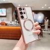 Magnetic Clear Phone Cover For Samsung Galaxy S25 Ultra S24 S23 Plus S22 S21 FE Wireless Charge Electroplating Shockproof Lens Protection Case