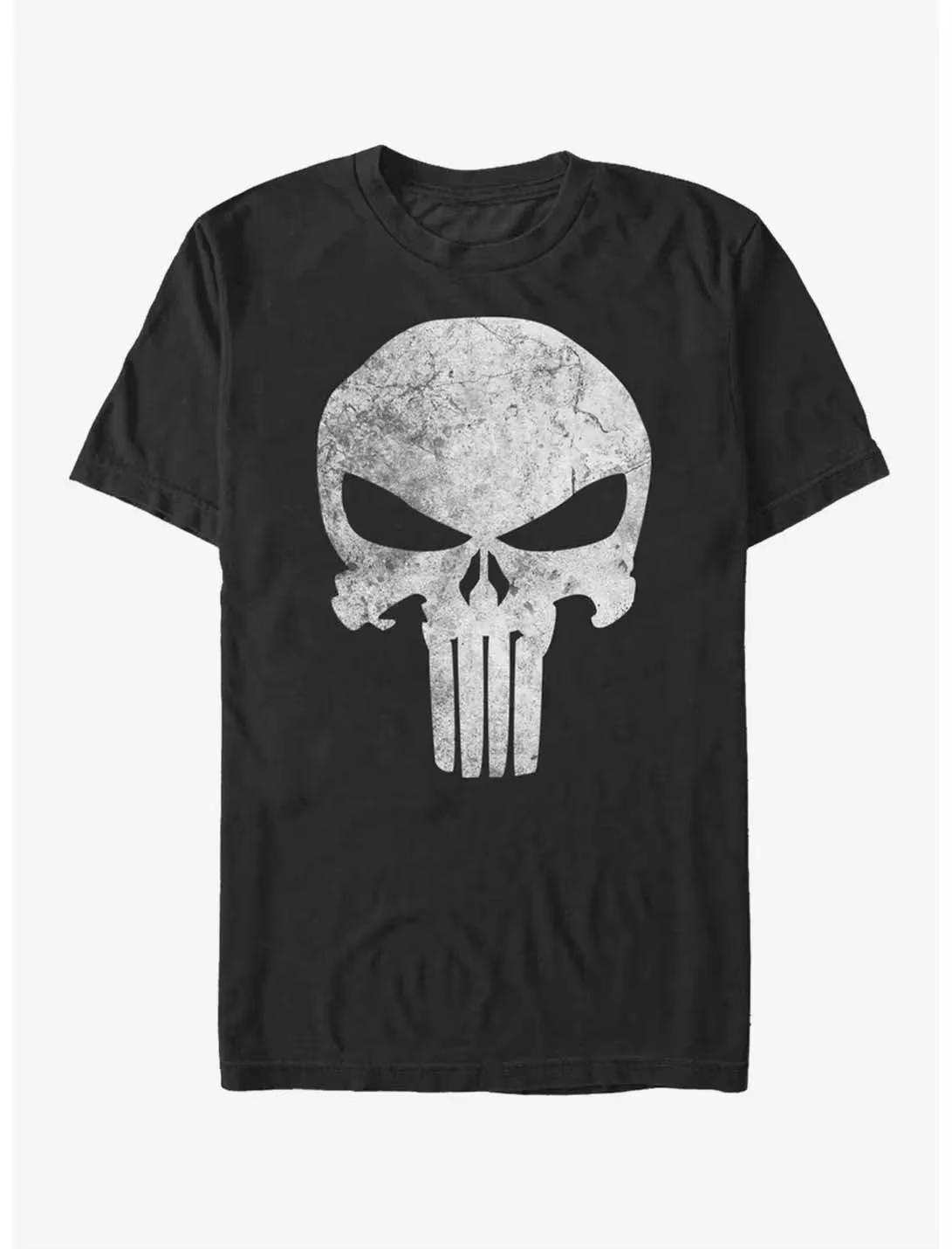 

Marvel Genuine 2026 New Miracle Punisher Worry Skull Print Plus Size Mens and Womens Short Sleeve Loose Crew Neck TShirts 2XL