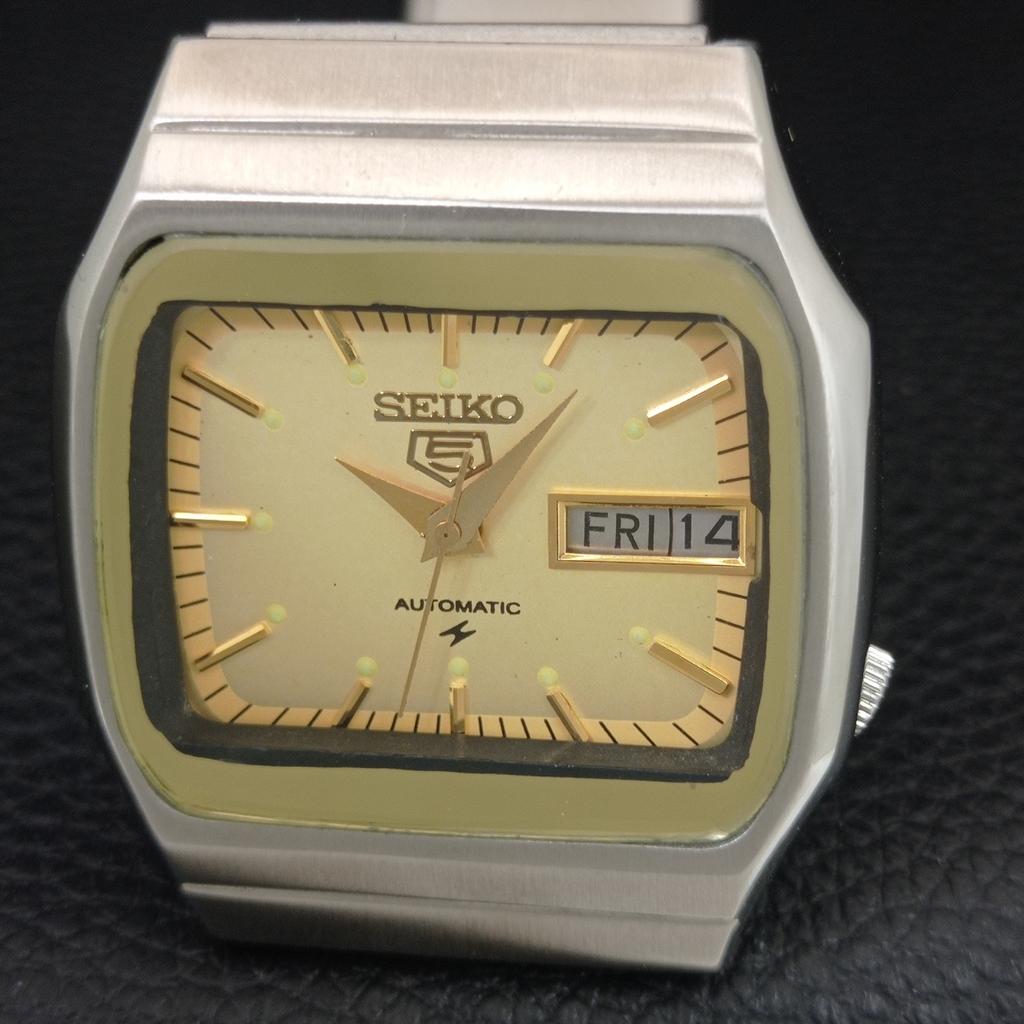 GENUINE VINTAGE SEIKO 5 AUTOMATIC JAPAN MENS GOLDEN COLOR DIAL WATCH A709193-1