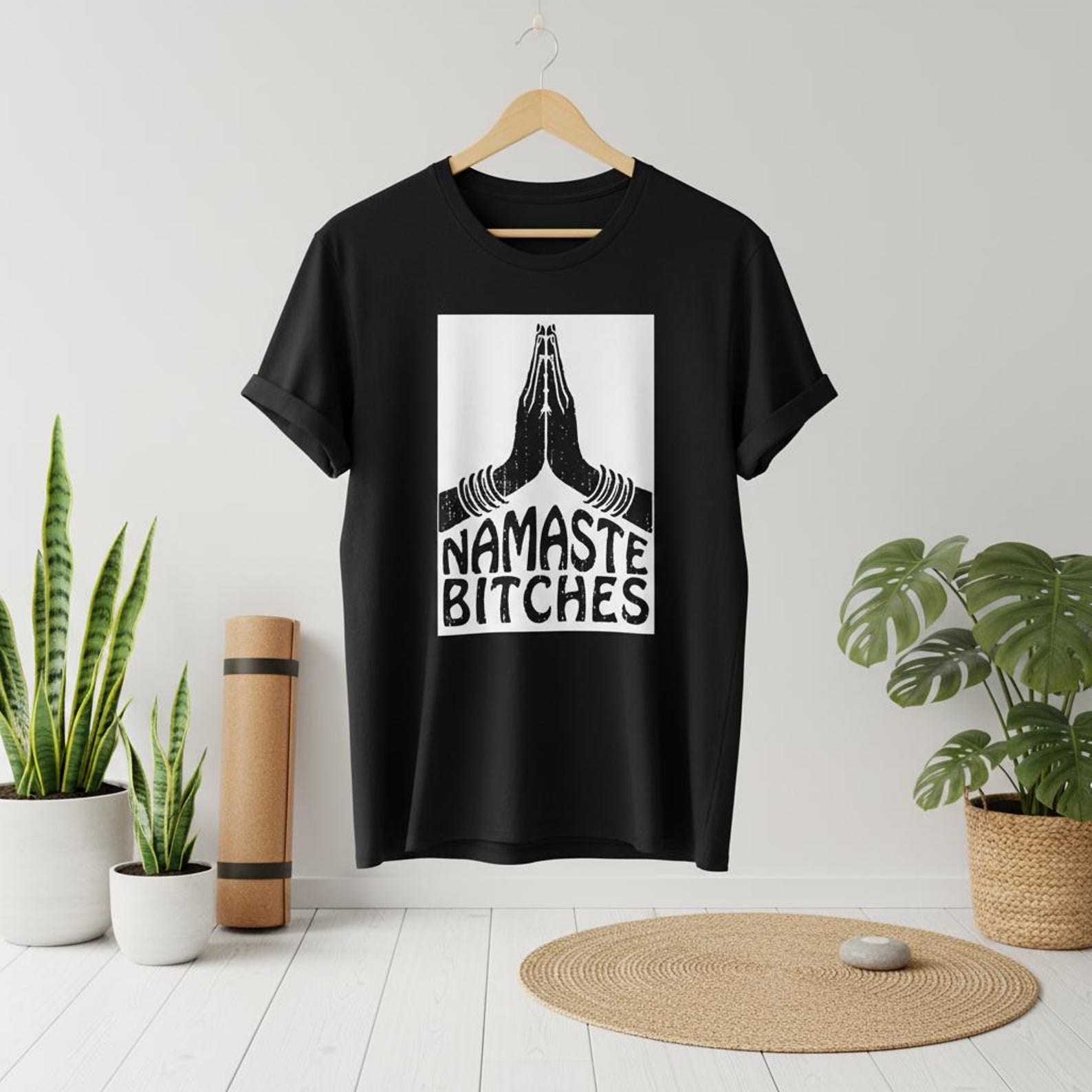 Namaste Bitches Shirt, Funny Yoga Meditation T-Shirt, Spiritual Humor Tee, Sarcastic Namaste Graphic Top, Zen Fitness Gift S