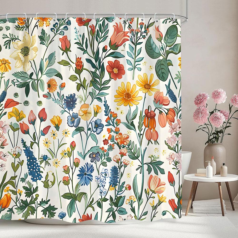 Beautiful Botanical Floral Shower Curtain Green Leaf Multicolour Flower Watercolour Style Art Home Shower Curtain Bathroom Decor