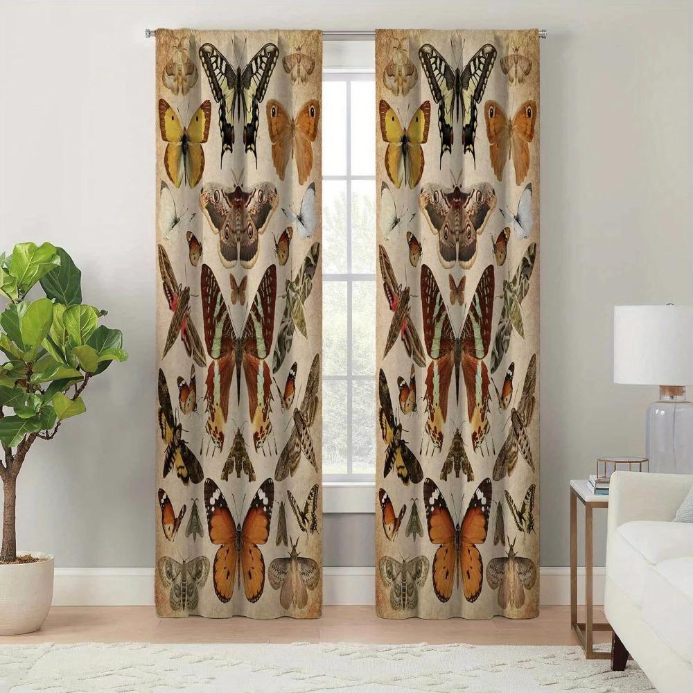 2pcs Green Dragonfly Flower Flower Digital Printing Living Room Curtain Semi Blocking Curtain Translucent Grommet Top Curtain