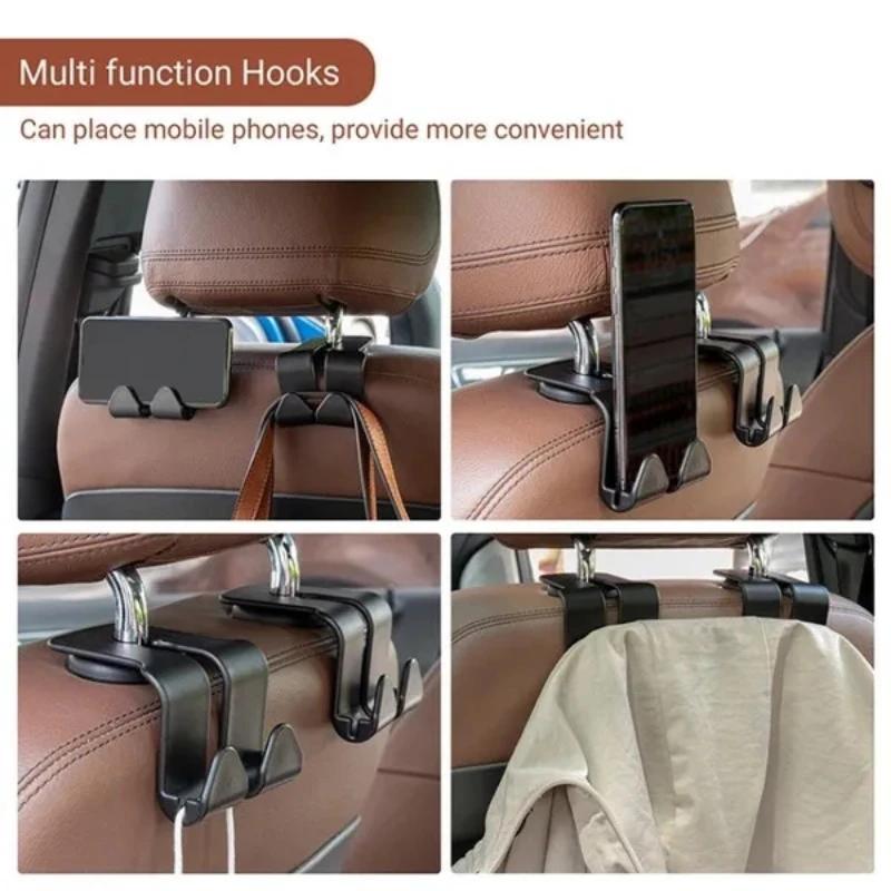 1/2Pcs Double Head Hooks Car Seat Back Headrest Hanger Car Bag Pouch Clothes Hanging Hook Fastener Clip Car Interior Accessories