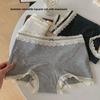 Ladies Spring and Autumn Vintage Lace Edge Cotton Skin Friendly Hip Breathable Mid Waist Flat Angle Briefs
