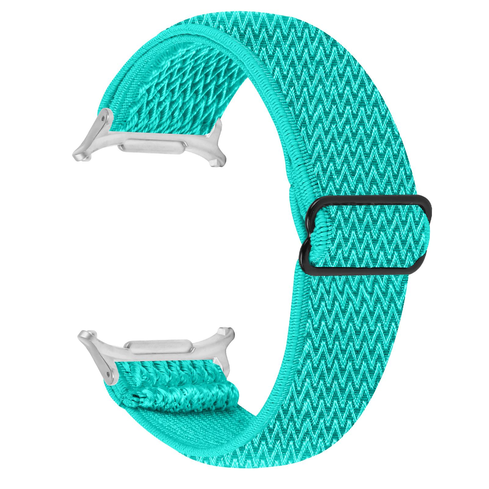 

Nylon Watch Band For Samsung Galaxy Watch8 44mm/40mm/Watch8 Classic 46mm Elastic Wrist Strap with Silver Connector Mint Green